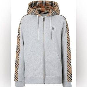 BURBERRY Grey Check Kurke Zip Up Hoodie